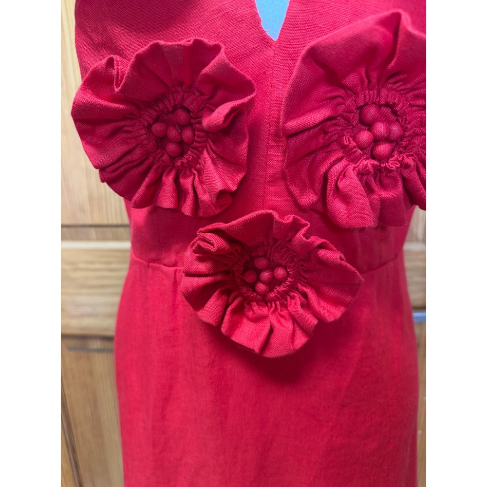 Farm Rio Red 3D Flower Euroflax Premium Linen Maxi Dress Large - Picture 9 of 16